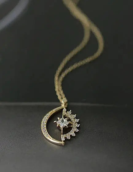 14K Gold Rotatable Luna Necklace