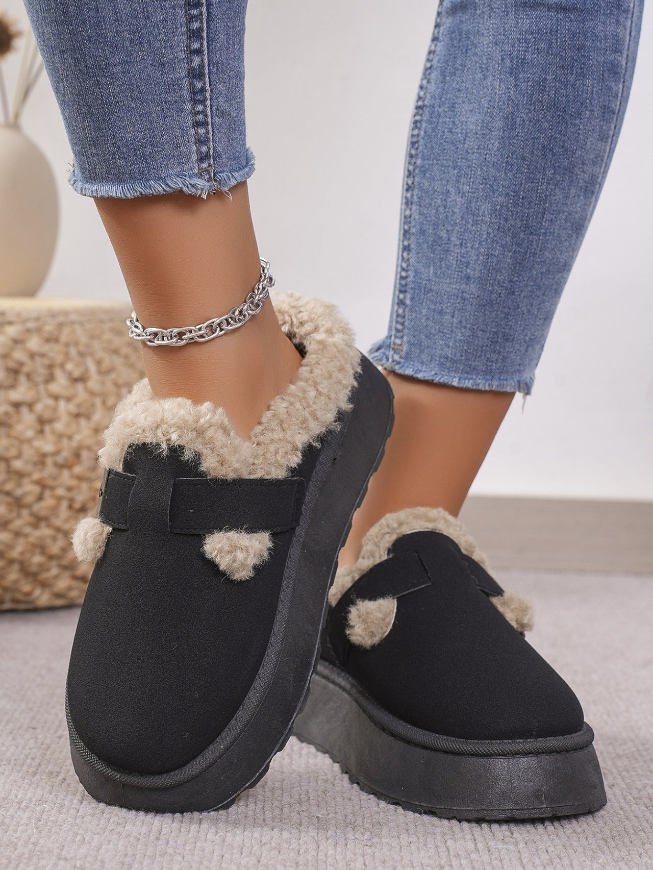 Fuzzy Buckle Slippers