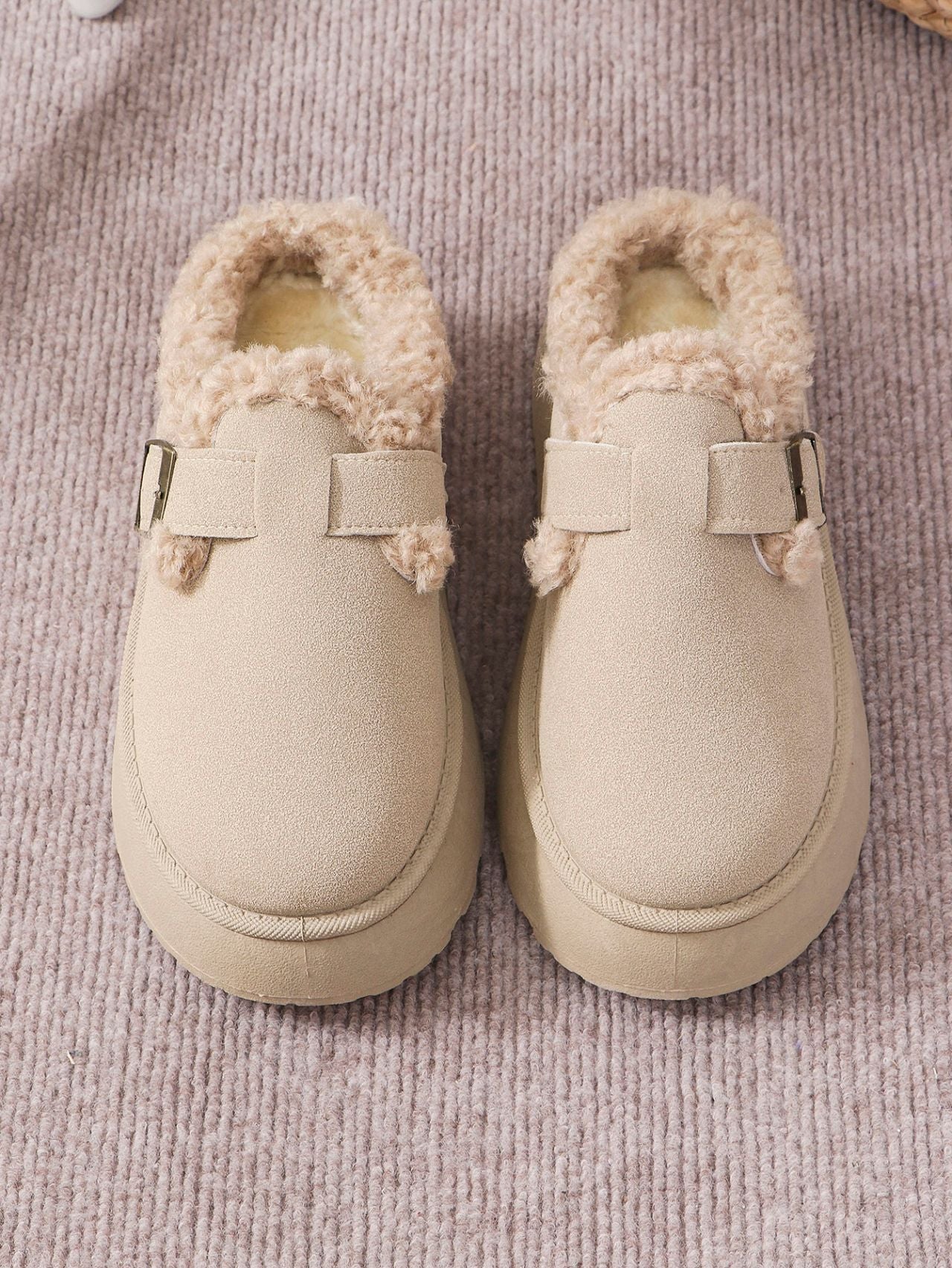 Fuzzy Buckle Slippers