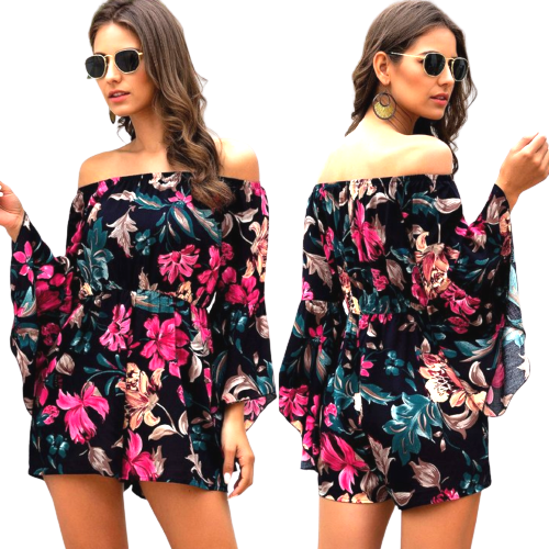 Black dahlia printed flowy romper