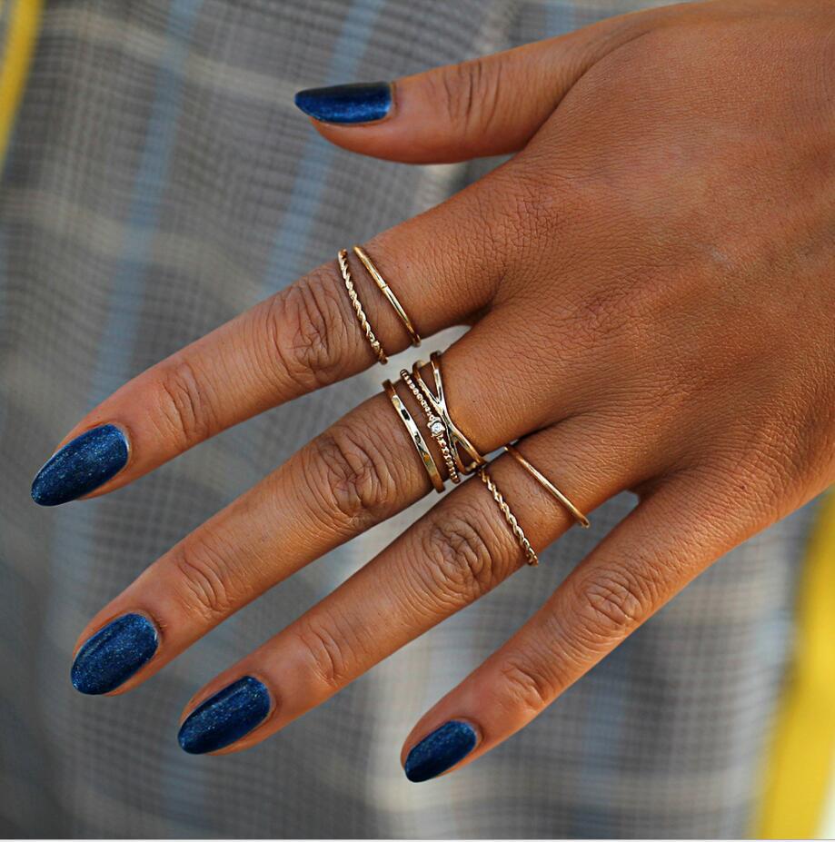 Retro crescent crystal knuckle ring sets