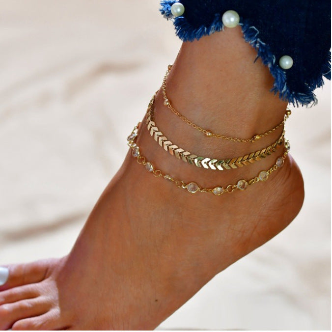 Gold Chain Ankle Bracelet 3pcs/set