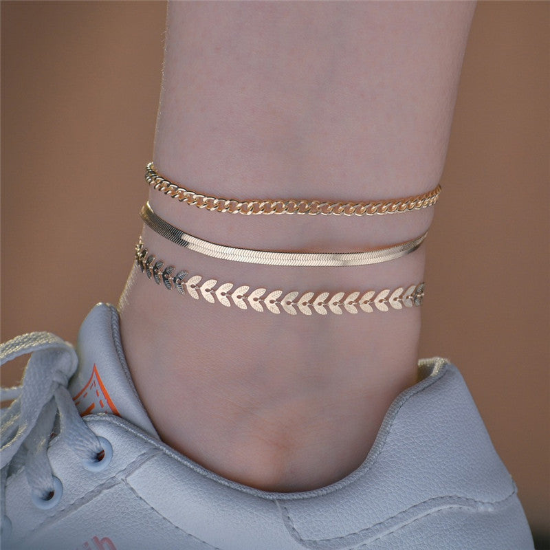 Gold Chain Ankle Bracelet 3pcs/set